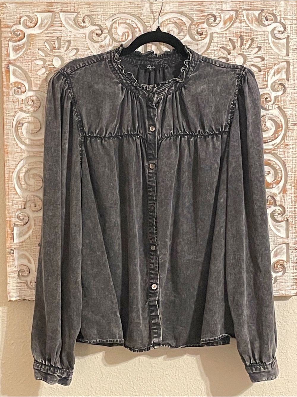 Camille Washed Black Ruffled Button-Front Women's Top by Rails